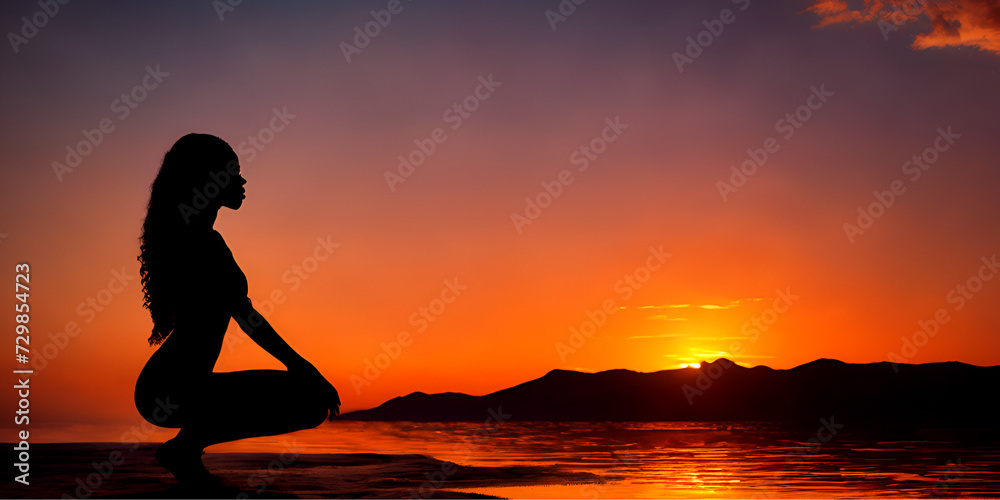  The Silhouette of Solace in the sunset | sad expression woman sitting alone on beach at sunset