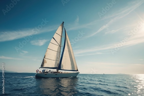 Luxury Sailboat Elegant Ketch moving in lake © azait24