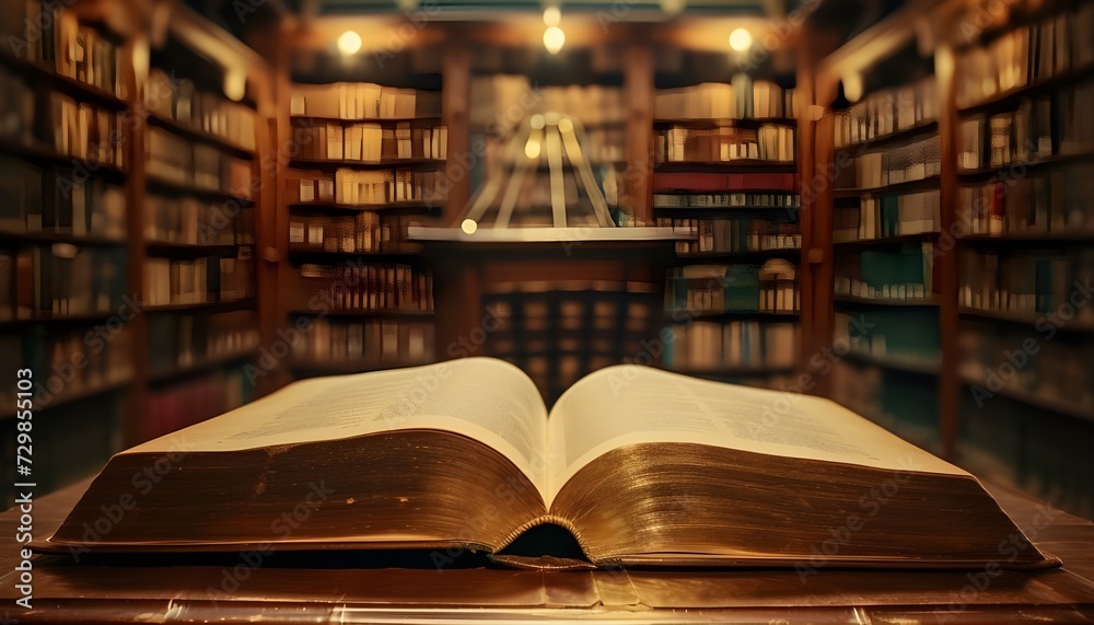 Fototapeta premium Open book in a library