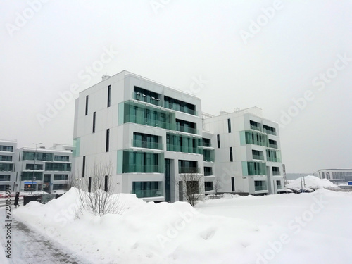 Moscow, Russia - Febrary 4, 2022: Skolkovo innovation center is a modern scientific and technological innovation complex. Russian silicon valley. Residential quarters of Skolkovo residents. 