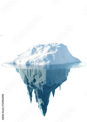 Illustration depicting the visible and submerged parts of an iceberg, isolated on a white background