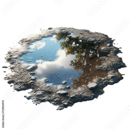 A puddle of water. Wet road after rain
