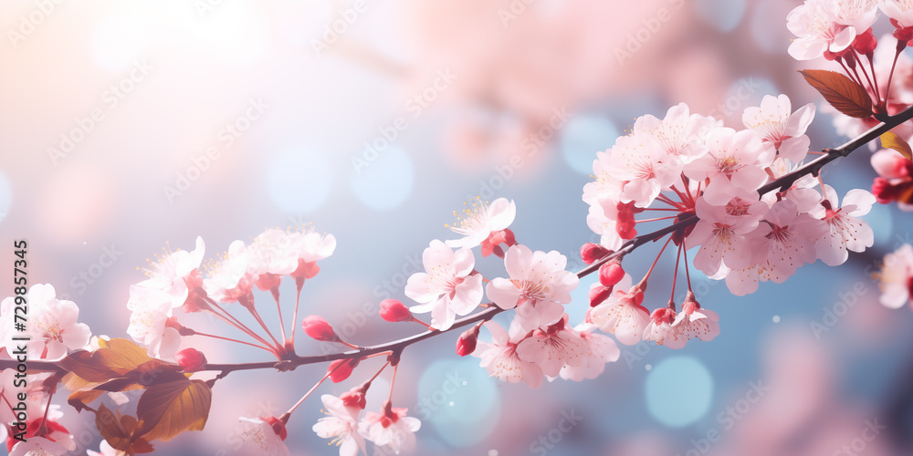 Spring banner with cherry blossom and light copy space. Spring season concept. Shallow depth of field. Spring banner with cherry blossom and light copy space. Spring season concept. Shallow depth of field.