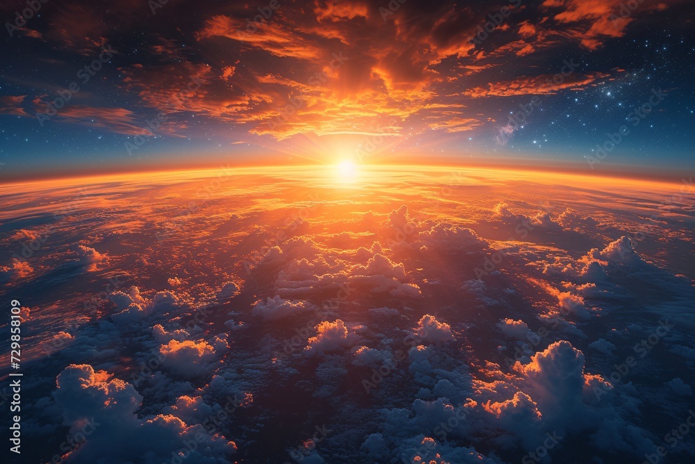 Rising Sun Over the Clouds A Stunning View of the Earth's Atmosphere Generative AI