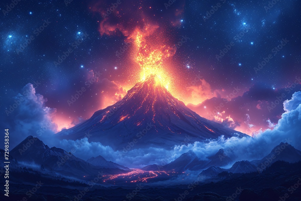 Astro-Volcano A Celestial Firework Show Generative AI