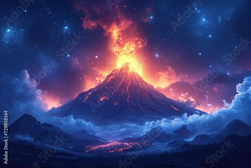 Astro-Volcano A Celestial Firework Show Generative AI
