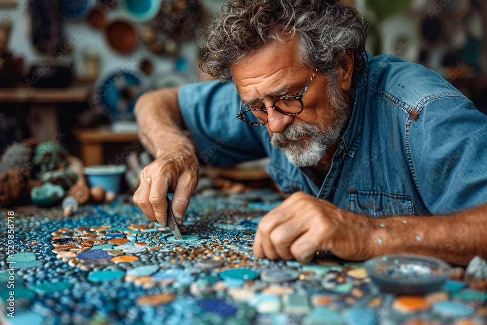 Glass Artist at Work Crafting Beautiful Mosaic Art Generative AI Glass Artist at Work Crafting Beautiful Mosaic Art Generative AI
