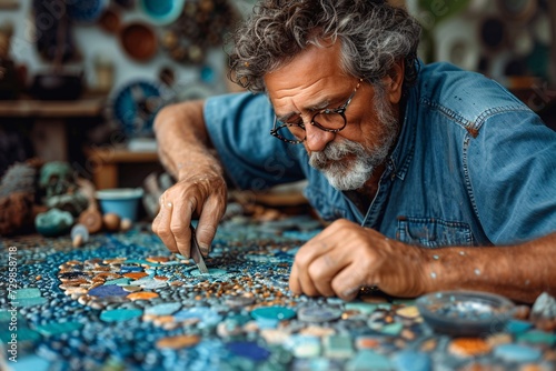 Glass Artist at Work Crafting Beautiful Mosaic Art Generative AI