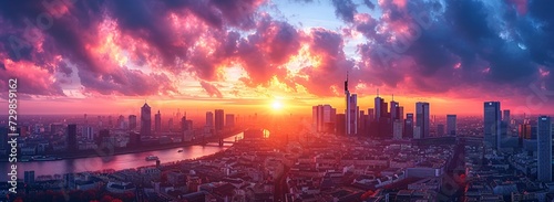 Sunset over the city A pink sky and a glimpse of the future Generative AI