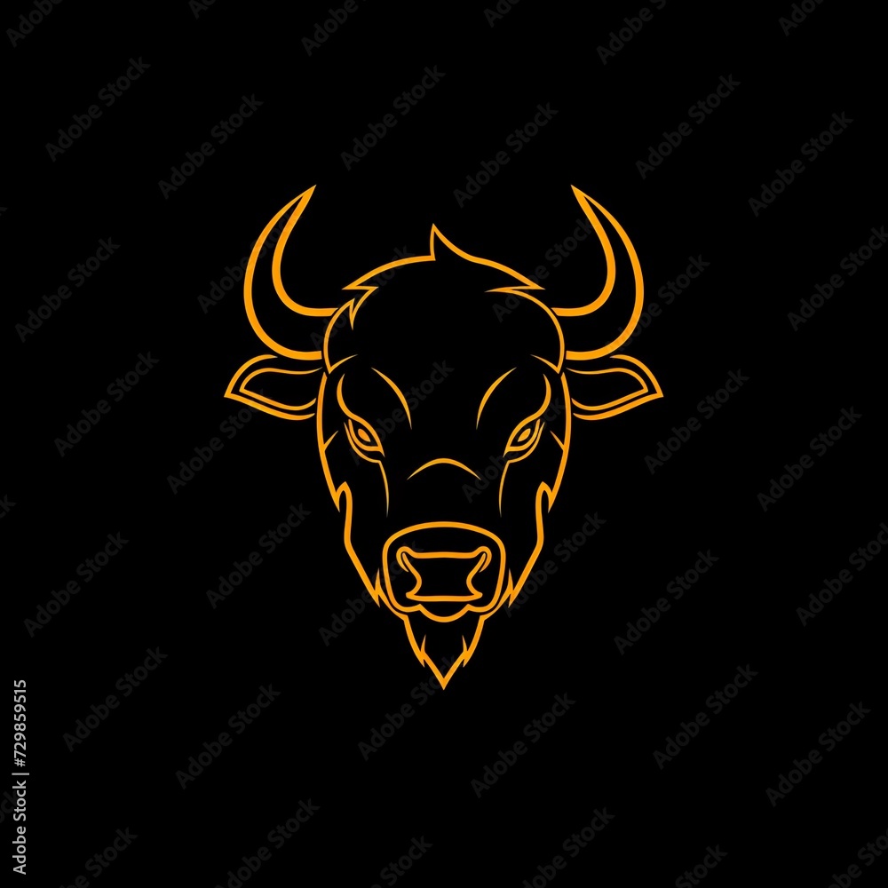 Flat logo bison line style on a black background. Line style.