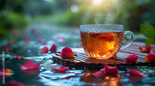 Rose Petals in a Tea Cup A Celebration of Love and Romance in the Month of February Generative AI