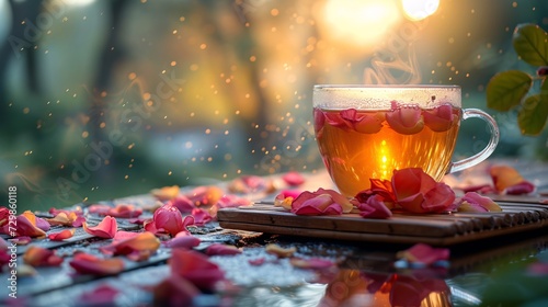 Rose Petals in a Teacup A Celebration of Spring's Delicate Beauty Generative AI