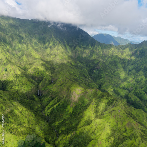 Aerial view from a tourist plane of a stunning Mount Waialeale, Island of Kauai, Hawaii © Eleseus