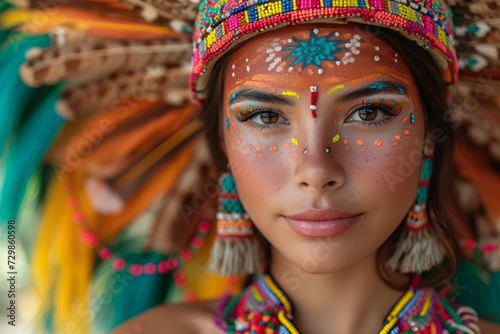 Colorful Warrior A Native American Woman Embraces the Spirit of the Full Moon Generative AI