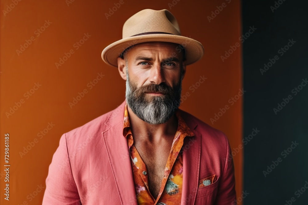 Portrait of a stylish mature man in a hat. Men's beauty, fashion. Portrait of a stylish mature man in a hat. Men's beauty, fashion.