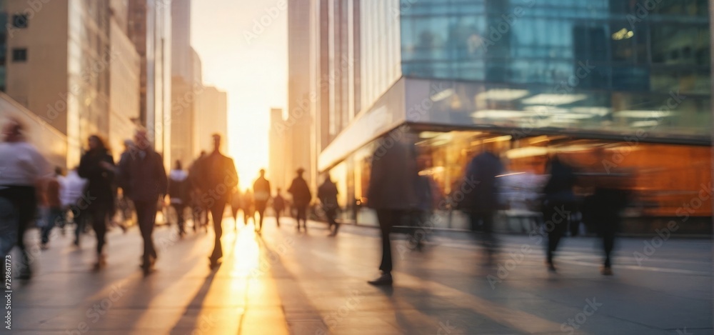 bokeh sun blurry through walking human in city 