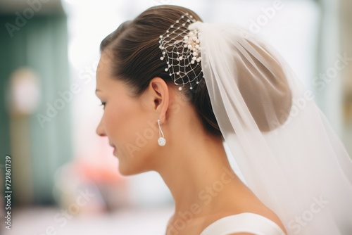 bridal hair adorned with a pearl hairpin veil attachment