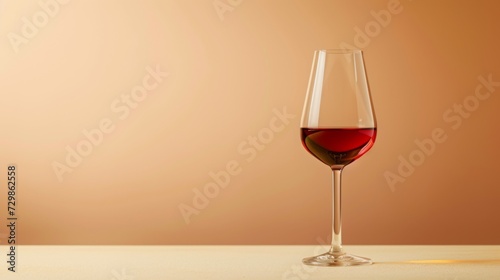 Glass of red wine on a beige background.
