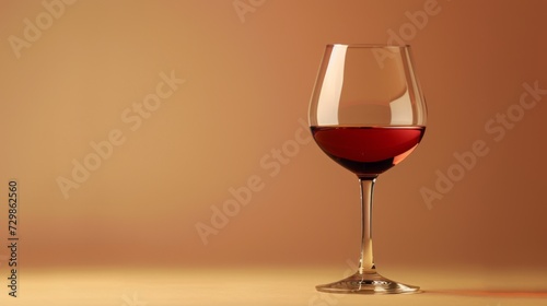 Glass of red wine on a beige background.