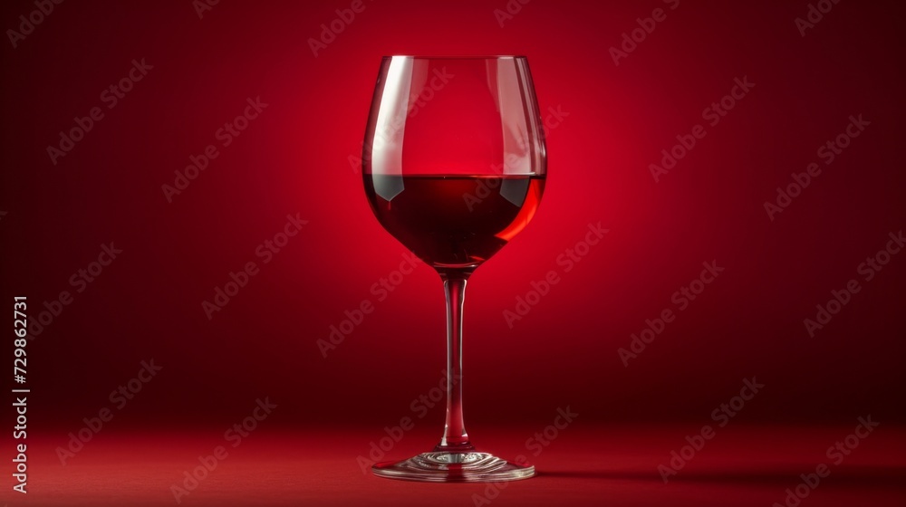 Glass of red wine on a red background.