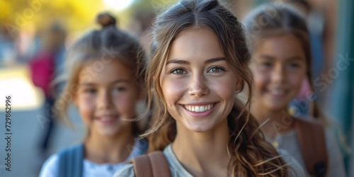 Smiling Girl with Long Hair and Brown Bag, Celebrating the Month of September Generative AI