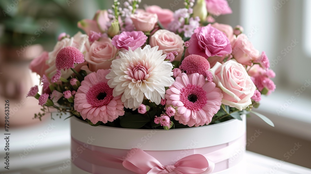 Pink Flower Bouquet in a Pink Basket A Perfect Gift for a Mother's Day Celebration Generative AI Pink Flower Bouquet in a Pink Basket A Perfect Gift for a Mother's Day Celebration Generative AI