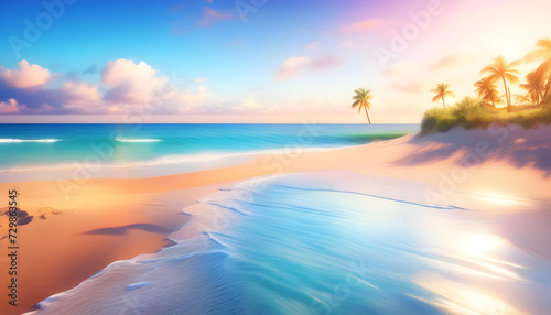 Beach. Seaside. Ocean. Sand. Shoreline. Coastal. Summer. Vacation. Tropical. Water. Relaxation. Horizon. Scenic. Nature. Coastal Landscape. AI Generated. © Say it with silence.