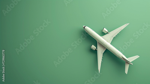 Top view air plane on green background