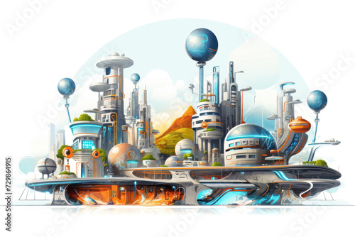 Futuristic cityscape with advanced architecture and technologies