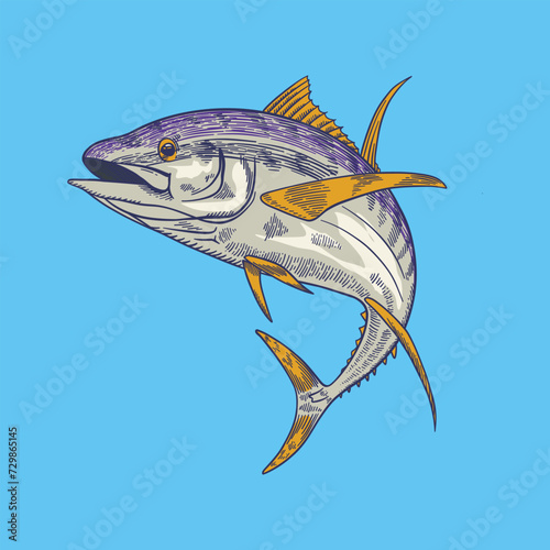 hand drawn tuna fish in vintage style