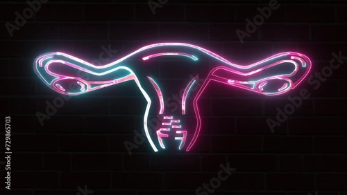 Neon , glowing and bright IUI reproductive technology symbol. Female reproductive system. Healthy intercourse method idea.