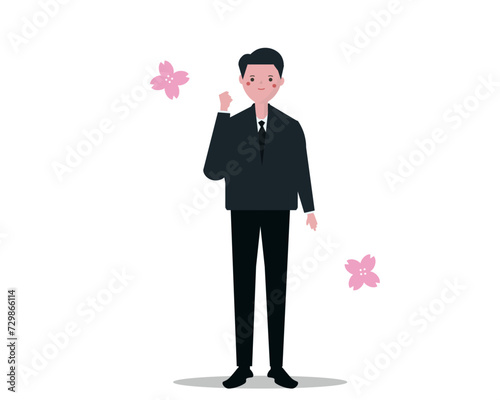 ガッツポーズをする新入社員の男性。ベクターイラスト