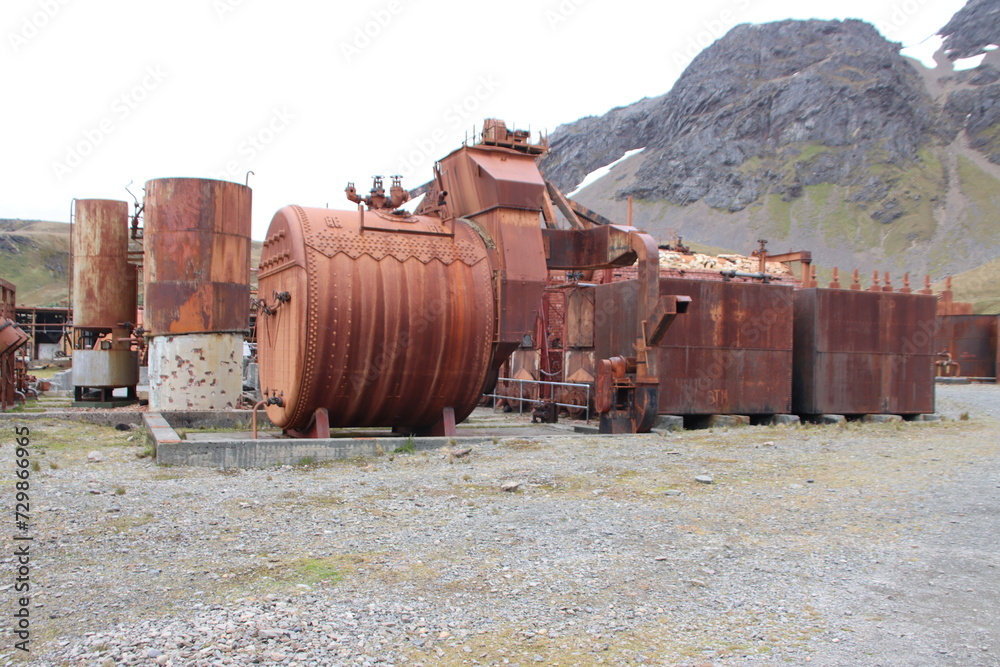 Remains of the old processing plant of the former whaling station at Grytviken, South Georgia. Remains of the old processing plant of the former whaling station at Grytviken, South Georgia.