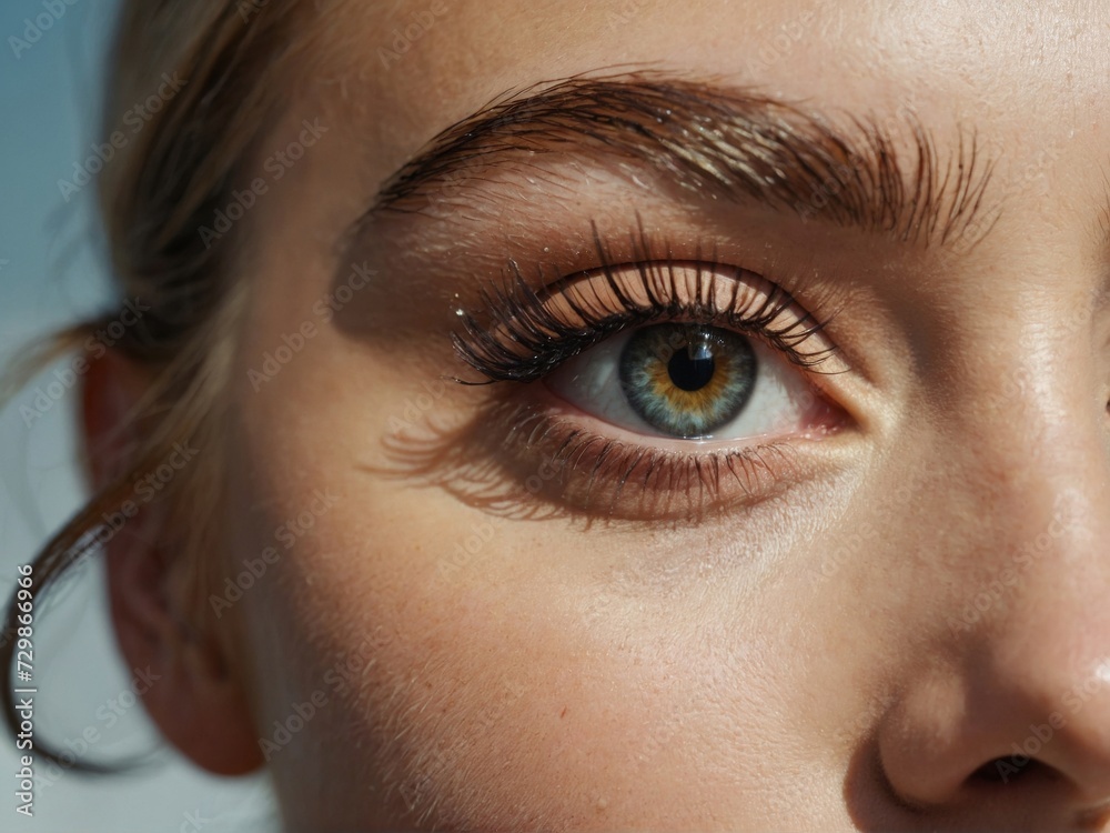 Obraz premium Close up of Eyelash Care Treatment Procedures, Staining, Curling, Laminating and Extension for Lashes. Beauty Model with Long Eyelashes. Skincare, Spa and Wellness. 