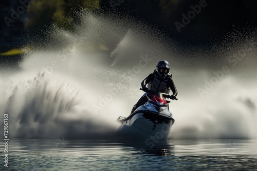 jet skier in action with water spray behind