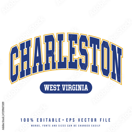 Charleston text effect vector. Editable college t-shirt design printable text effect vector 