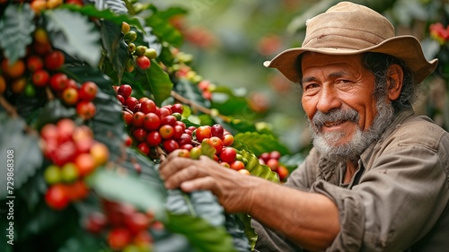 Owner of a Colombian coffee field inspecting the beans