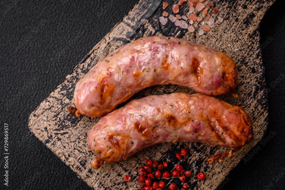 Delicious grilled chicken or pork sausages with salt and spices Delicious grilled chicken or pork sausages with salt and spices