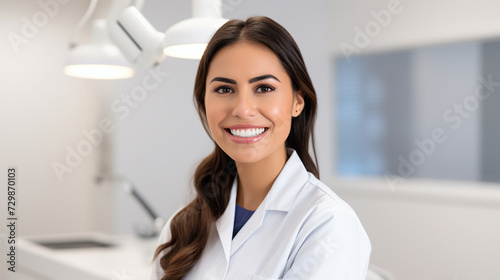 Portrait Of Beautiful Professional female dentist In Dental Clinic. 