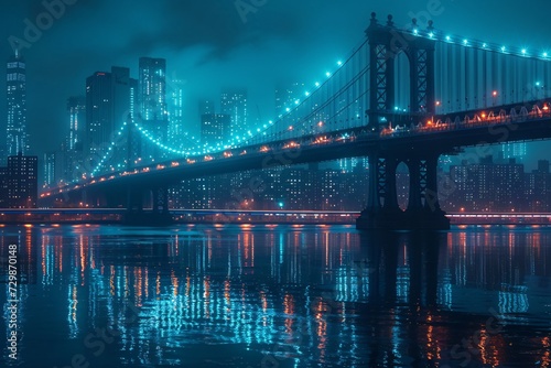 Glowing Skyscraper Bridge at Night Generative AI