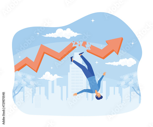 Economic downturn. Impact of the economic and financial crisis. graph falling down. financial collapse. Businessman falling from the red graph chart. flat vector modern illustration © Alwie99d