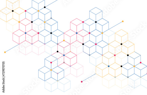 Fototapeta Naklejka Na Ścianę i Meble -  Abstract geometric boxes pattern dot line connection background. Modern technology with square mesh. Geometric on white background with lines. Cube cell. Vector illustration