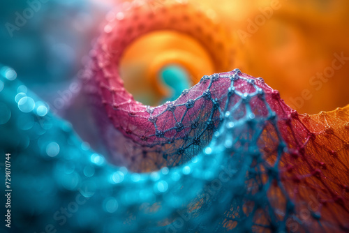 A tangled web of colorful threads converging into a central point, representing the interconnected nature of innovative thoughts. Concept of ideation networks. Generative Ai.