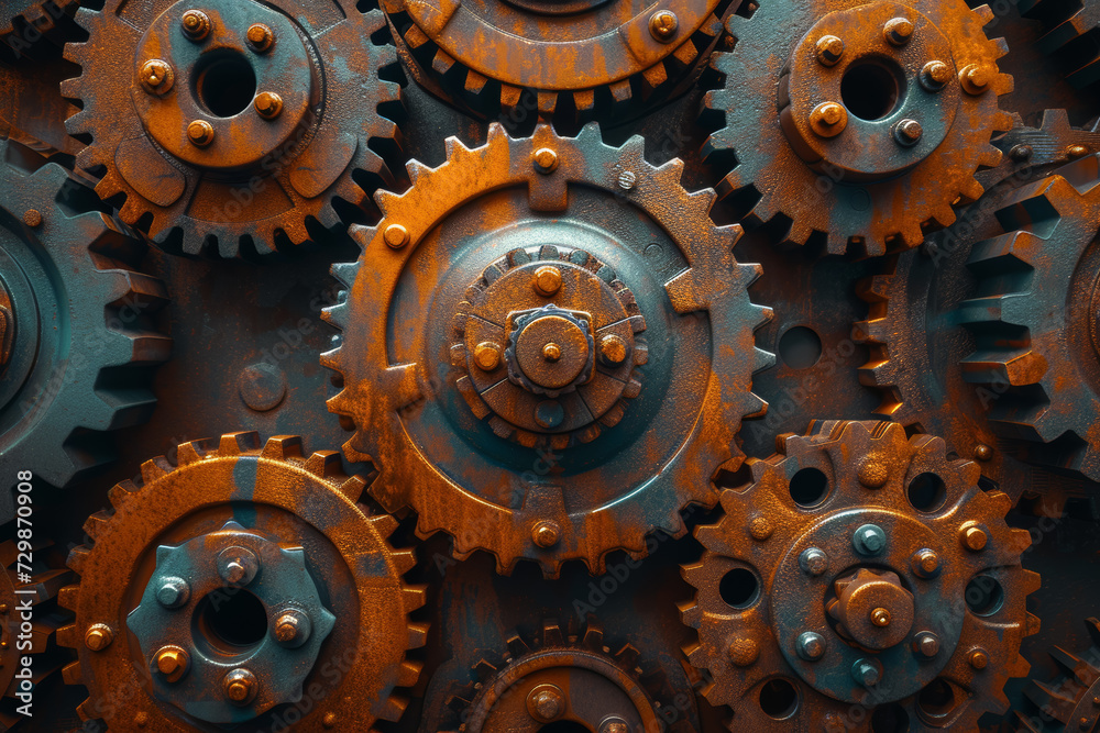 A collage of diverse gears interlocking seamlessly, illustrating the collaborative nature of ideas in motion. Concept of synchronized innovation. Generative Ai. A collage of diverse gears interlocking seamlessly, illustrating the collaborative nature of ideas in motion. Concept of synchronized innovation. Generative Ai.