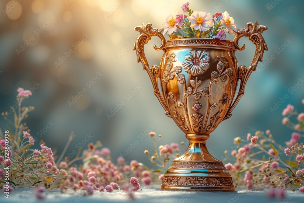 Flower Power A Golden Vase with a Bouquet of Pink and Yellow Flowers Generative AI