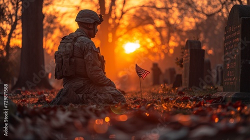 Sunset Vigil A Soldier's Tribute to Fallen Heroes Generative AI