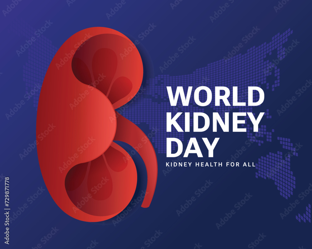 World kidney day, Kidney health for all - text and red modern kidney on ...