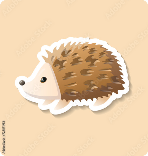 Hedgehog sticker illustration. Animal, nose, paws, spines. Editable vector graphic design.