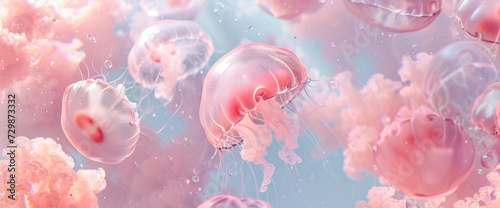 A Bunch Of Pink Jellyfish Are Floating In The Water