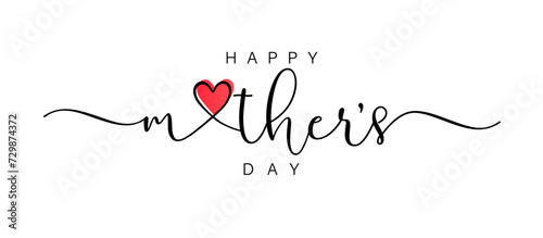 Happy Mothers Day wishes, brush calligraphy with doodle heart. Vector illustration
